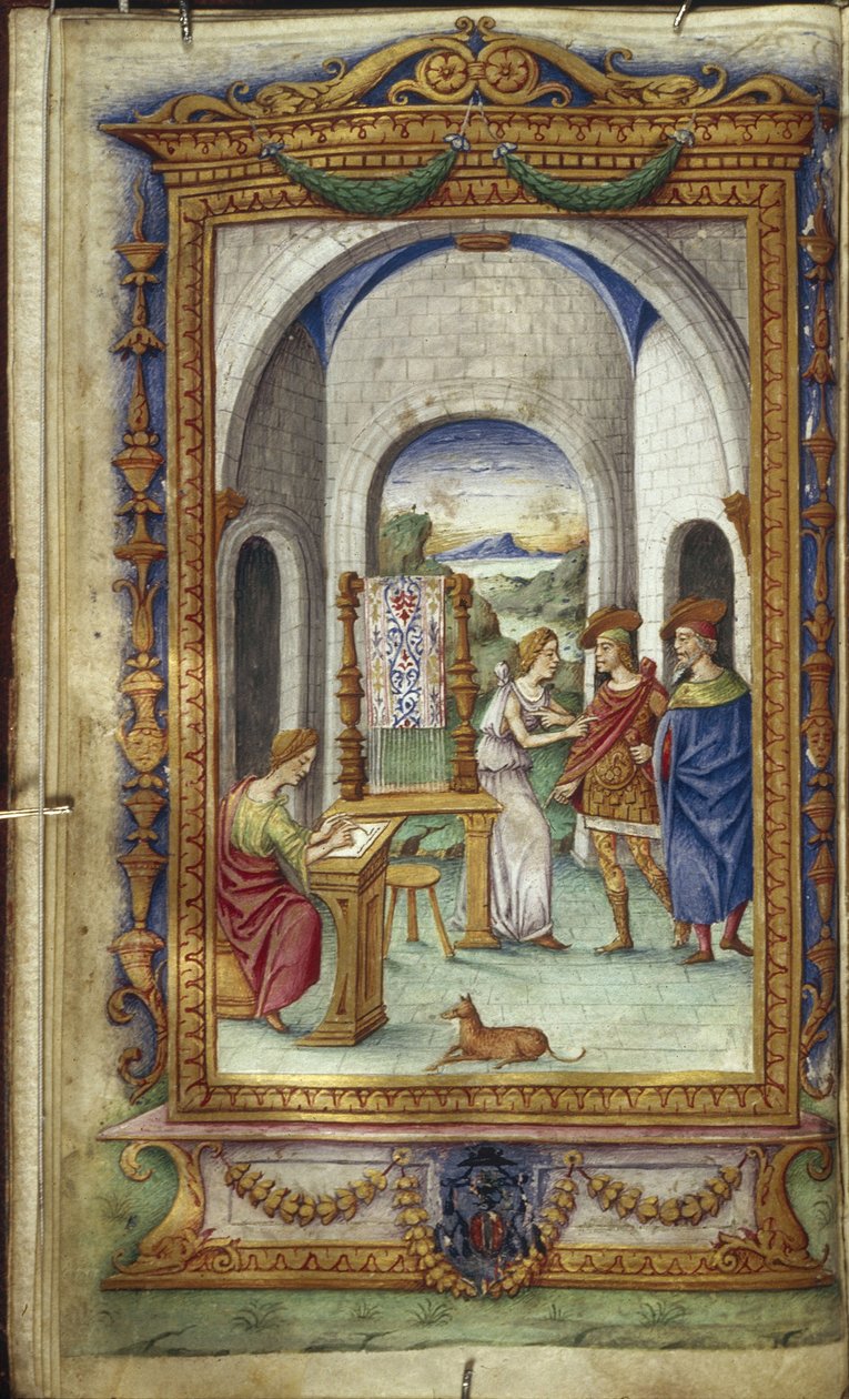 Psaní Penelope, ilustrace Telemacha a Laerta pro The Heroides od Ovidia, 1485-1499 od Cristoforo Majorana