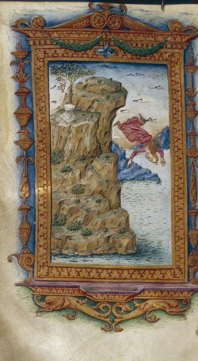 Sapfó vrhající se do moře Ilustrace pro The Heroides od Ovidia, 1485-1499 od Cristoforo Majorana