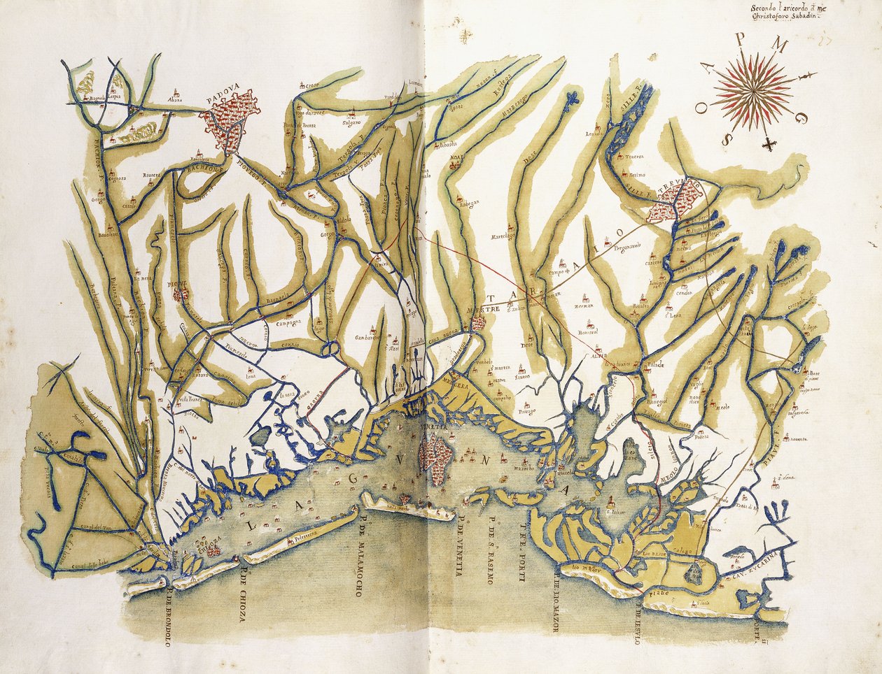 Barevná mapa Benátek a jejich regionu, kolem roku 1610 od Cristoforo Sabbadino