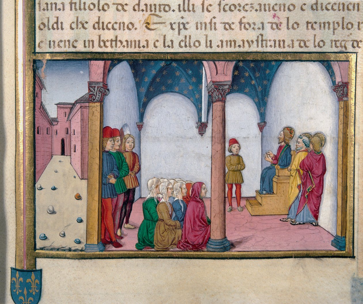 Ježíš vyučující v miniaturním chrámu Cristoforo De Predis (1440-1486) po Dějinách Nového zákona od Cristoforo De Predis