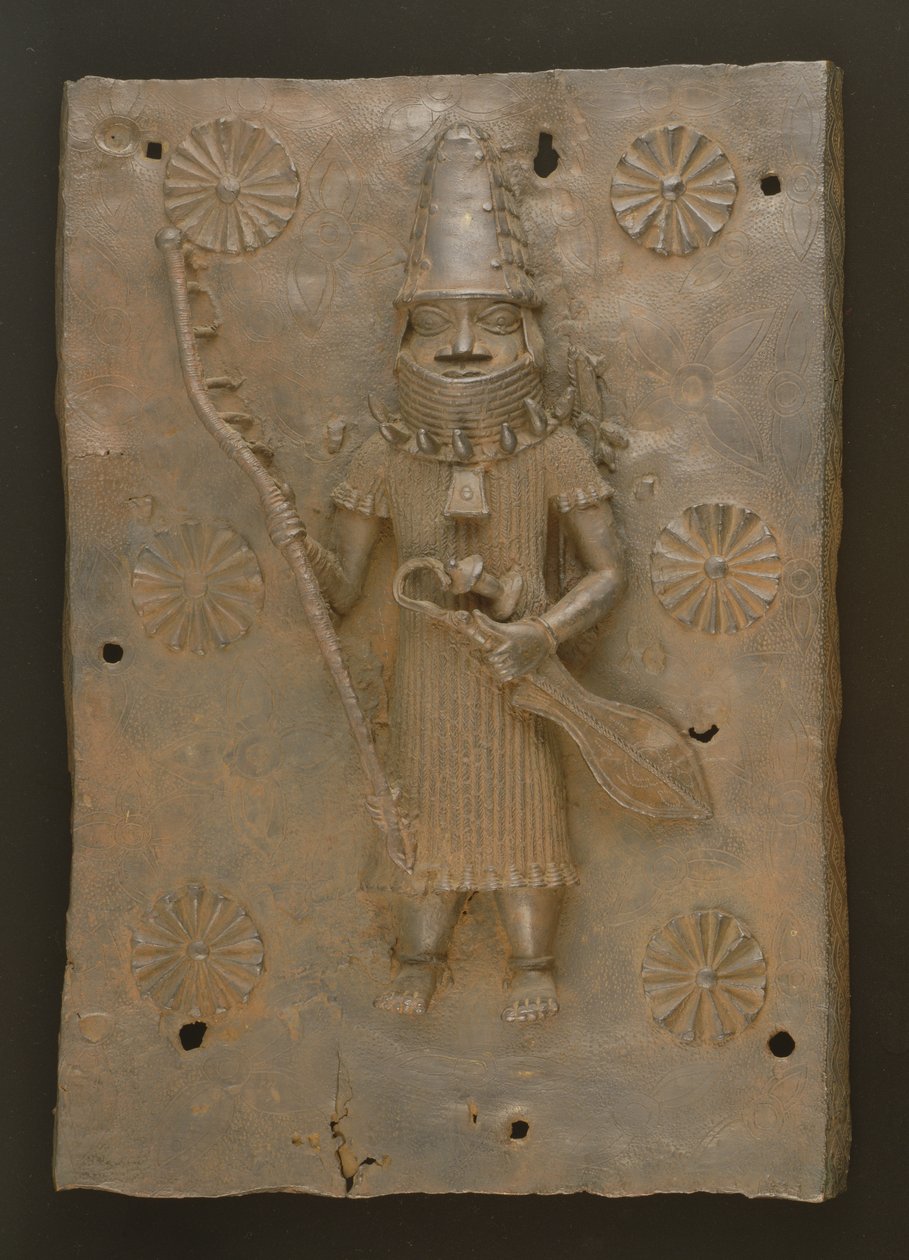 Pamětní deska zobrazující válečníka, Benin, Nigérie (bronz) od Culture Edo