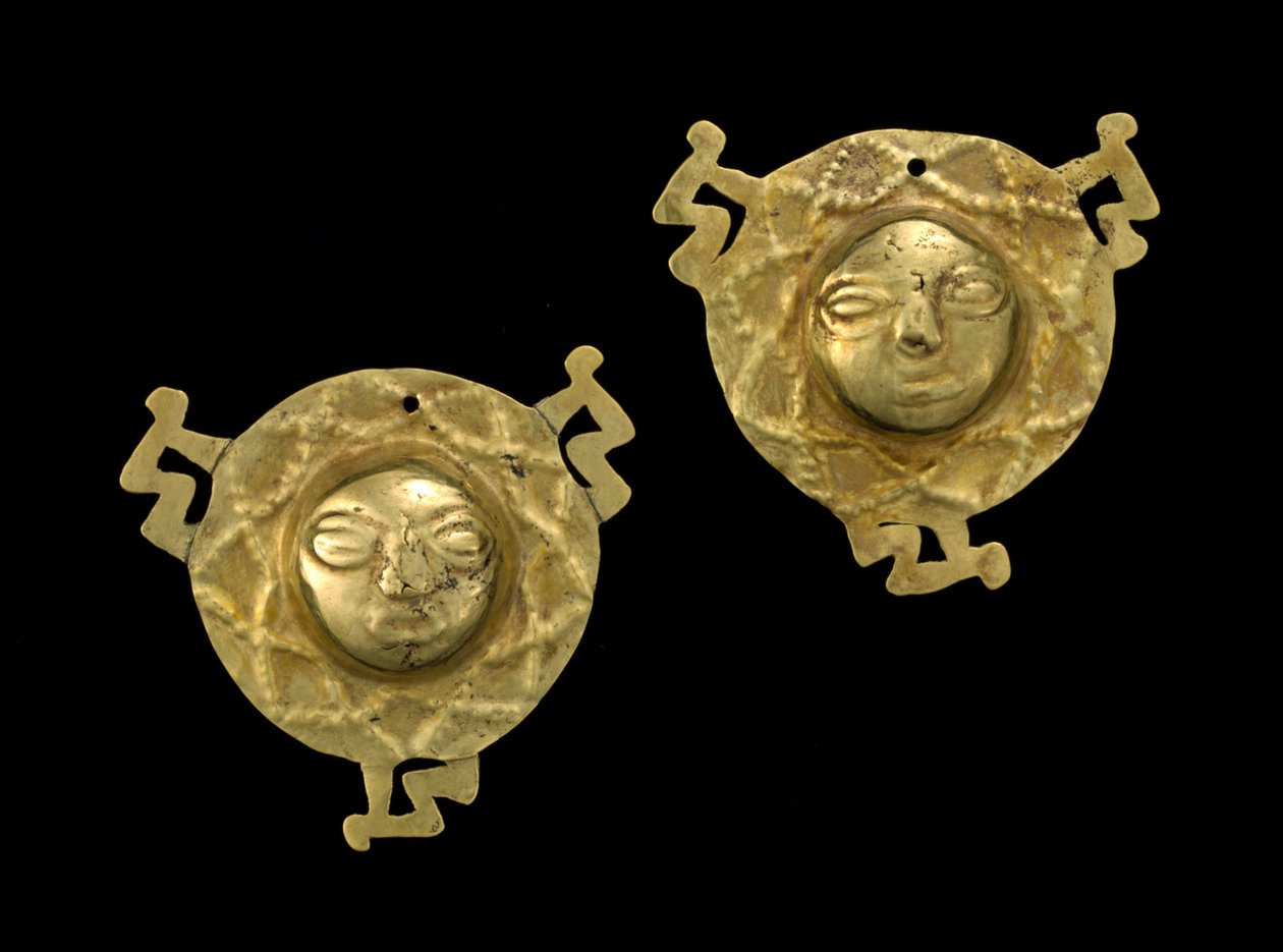 Pár ušních ozdob, 600-1600 AD (zlato) od Culture Nariño