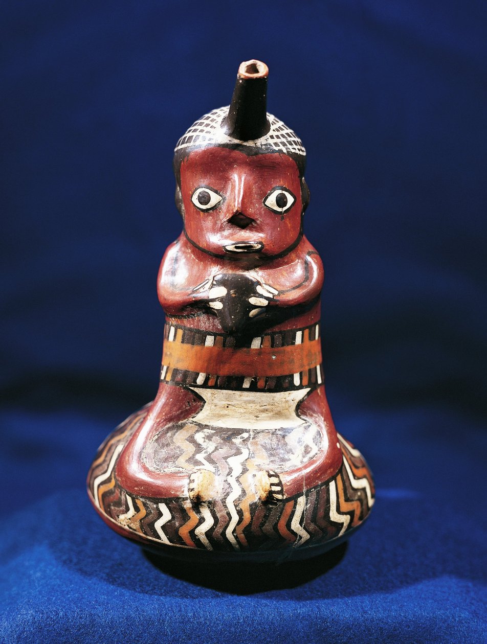 Antropomorfní nádoba hudebního námětu, Peru (polychromovaná terakota) od Culture Nazca