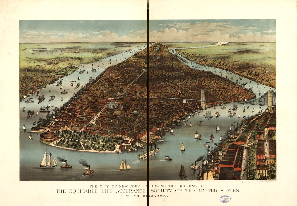 Město New York. od Currier and Ives Equitable Life Assurance Society Of The United States