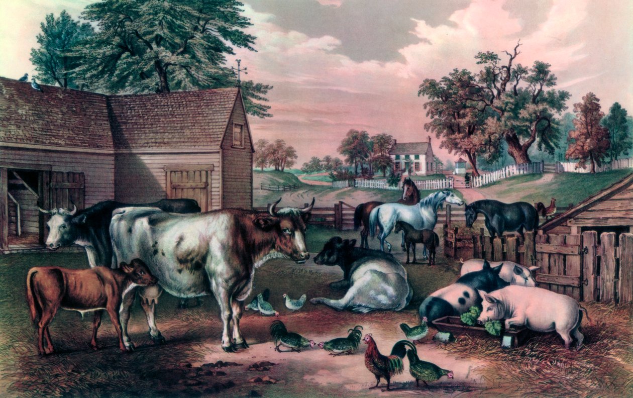 American Farm Yard ve večerních hodinách, 1857 od Currier and Ives