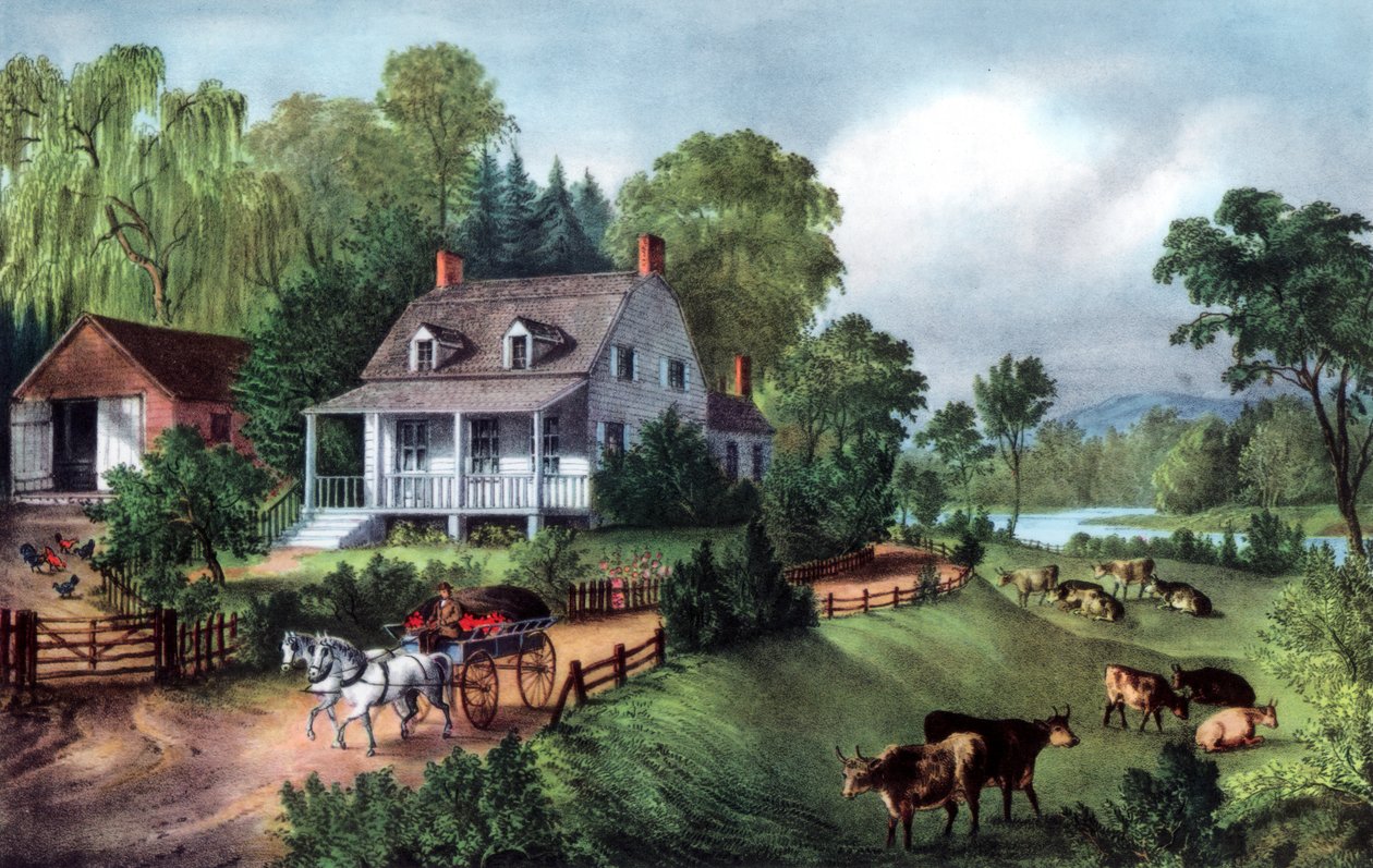 Americká usedlost v létě, 1868 od Currier and Ives