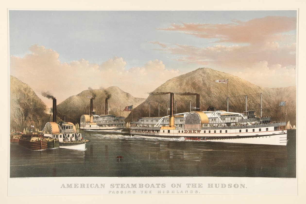 Americké parníky na Hudsonu od Currier and Ives