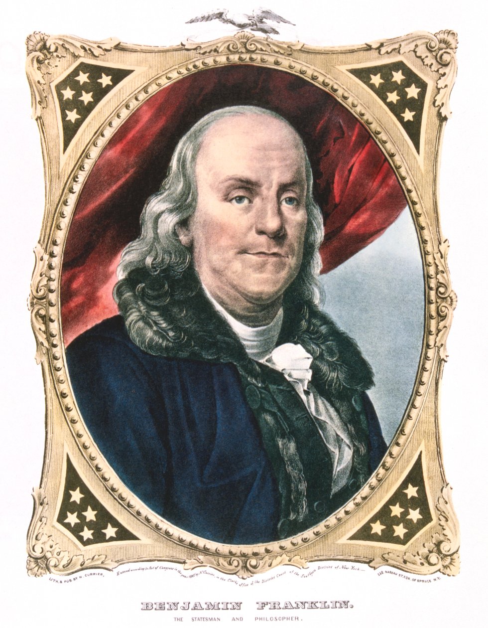 Benjamin Franklin, americký státník, tiskař a vědec, 19. století od Currier and Ives