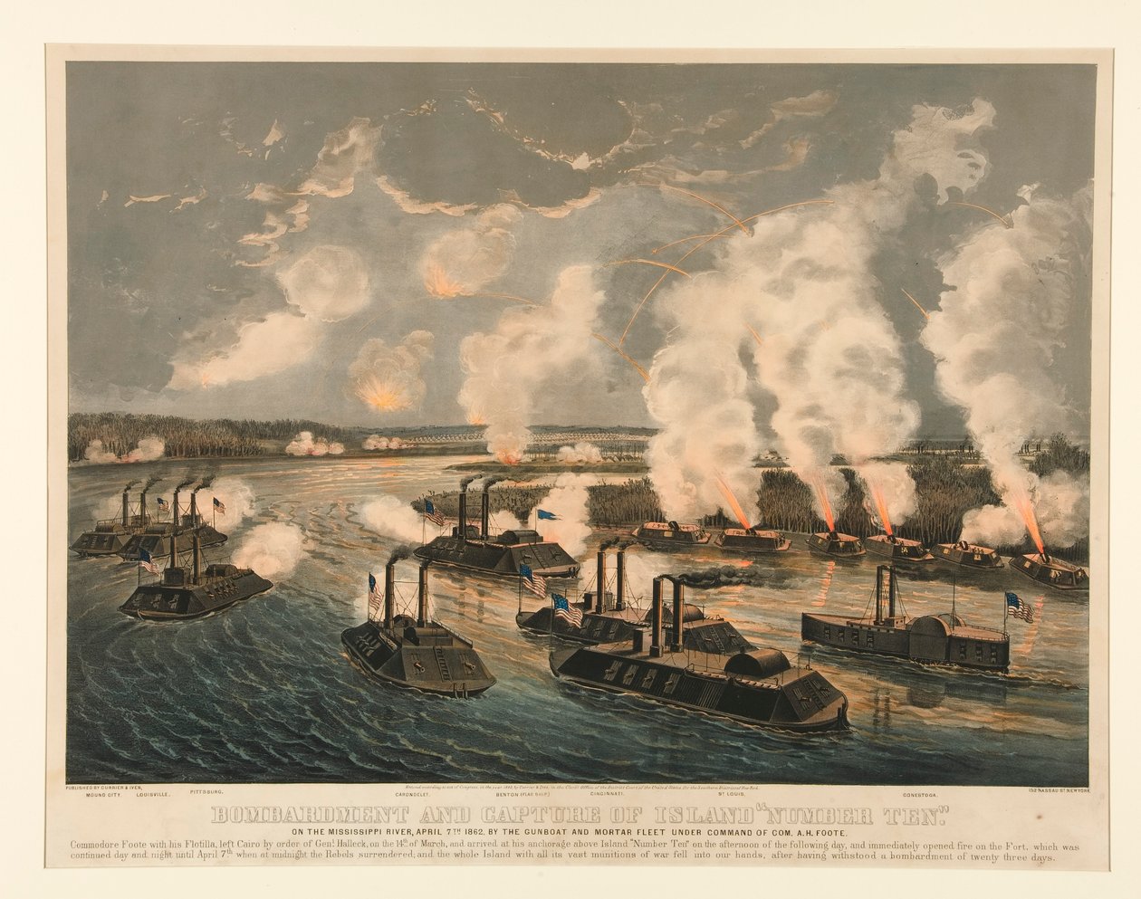Bombardování a obsazení ostrova od Currier and Ives