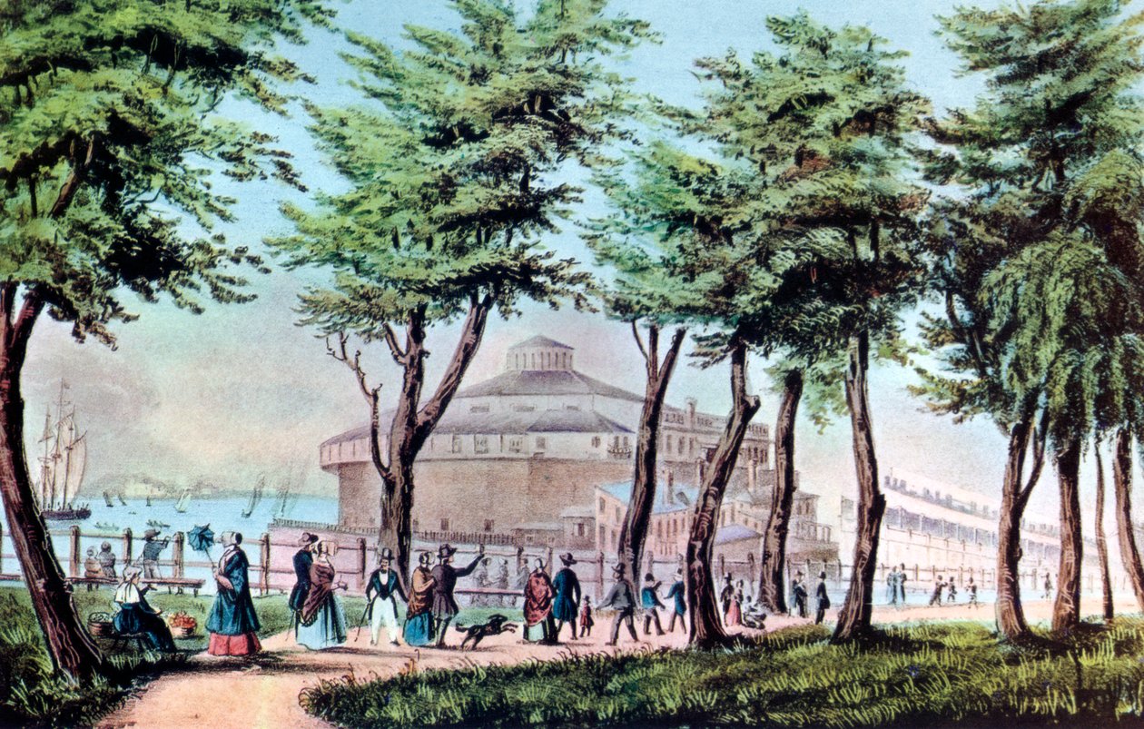 Zámecká zahrada z baterie, New York, 1848 od Currier and Ives