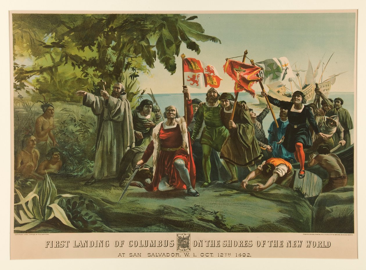 První přistání Kolumba na pobřeží Nového světa od Currier and Ives