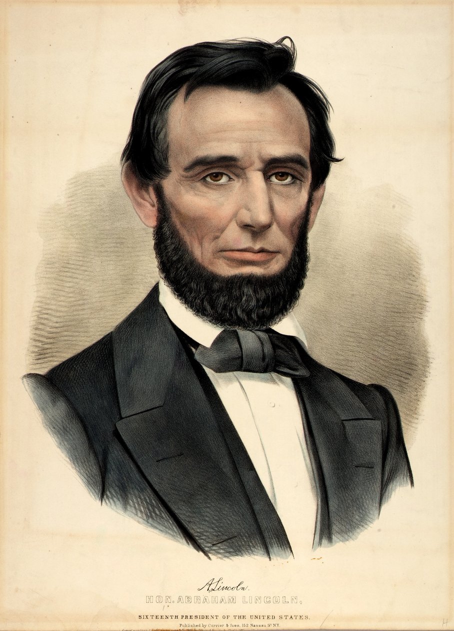 Ctihodný Abraham Lincoln, 16. prezident od Currier and Ives