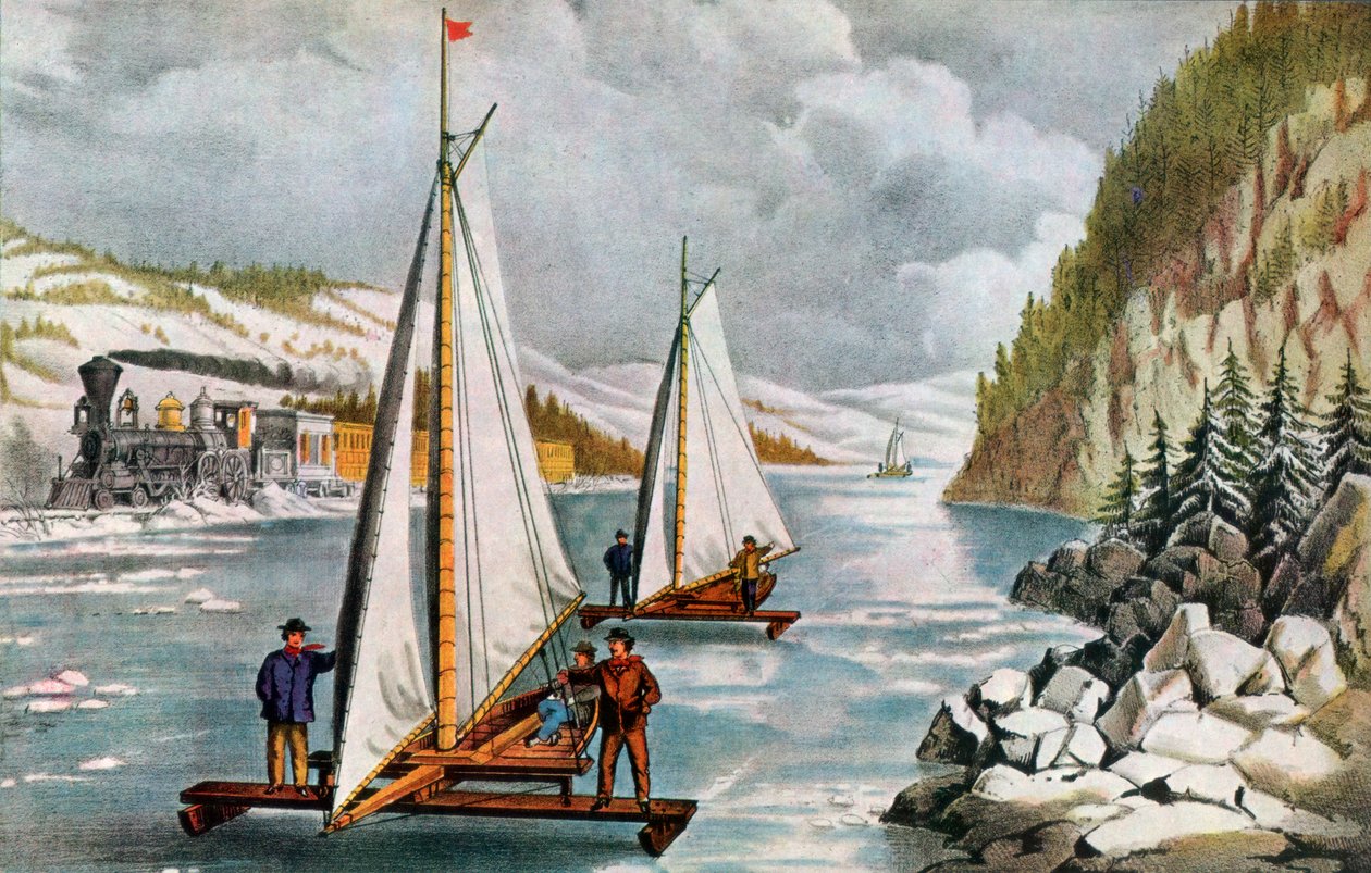 Závod ledových člunů na řece Hudson, 19. století. od Currier and Ives