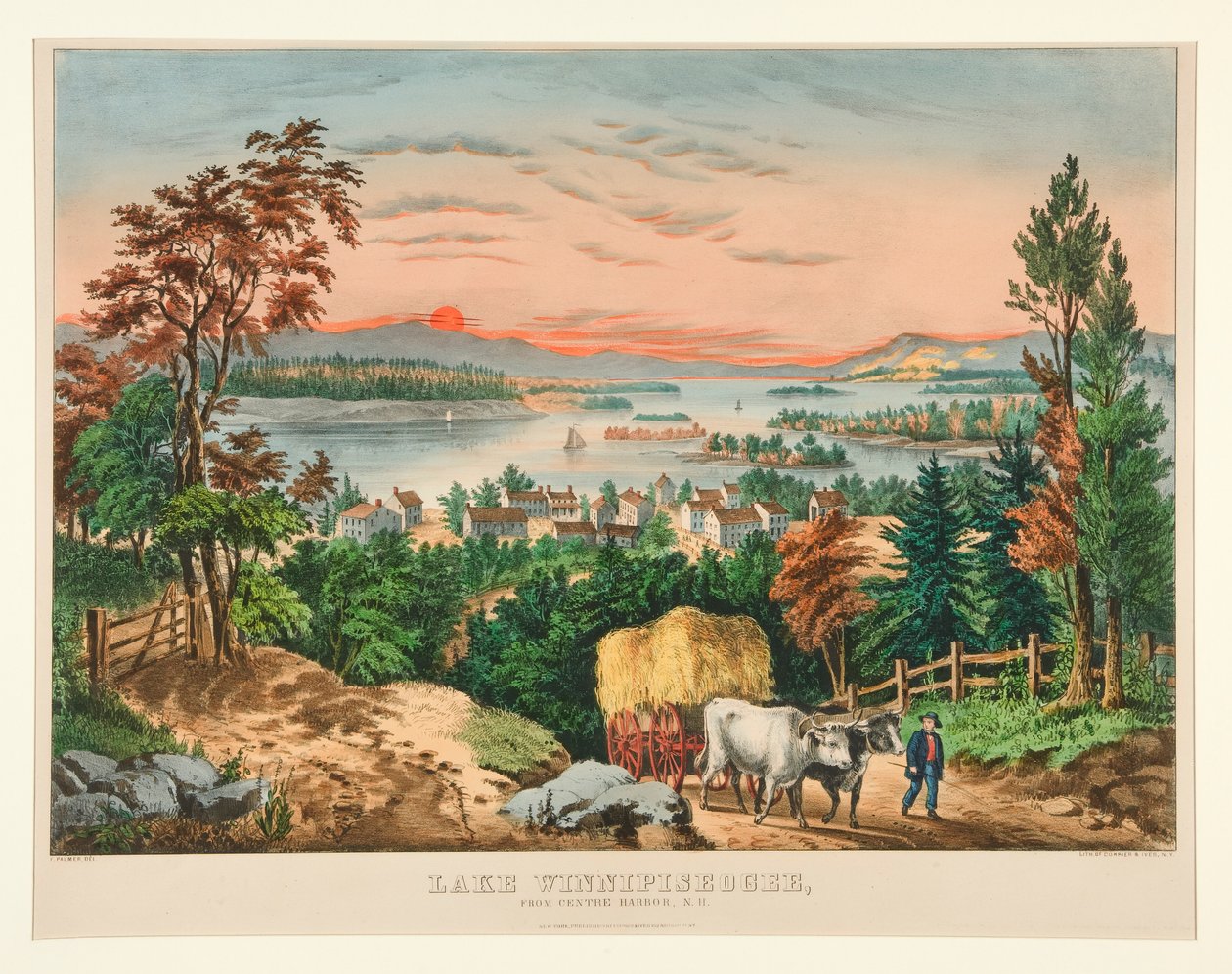 Lake Winnipesaukee, z Centre Harbor, NH od Currier and Ives