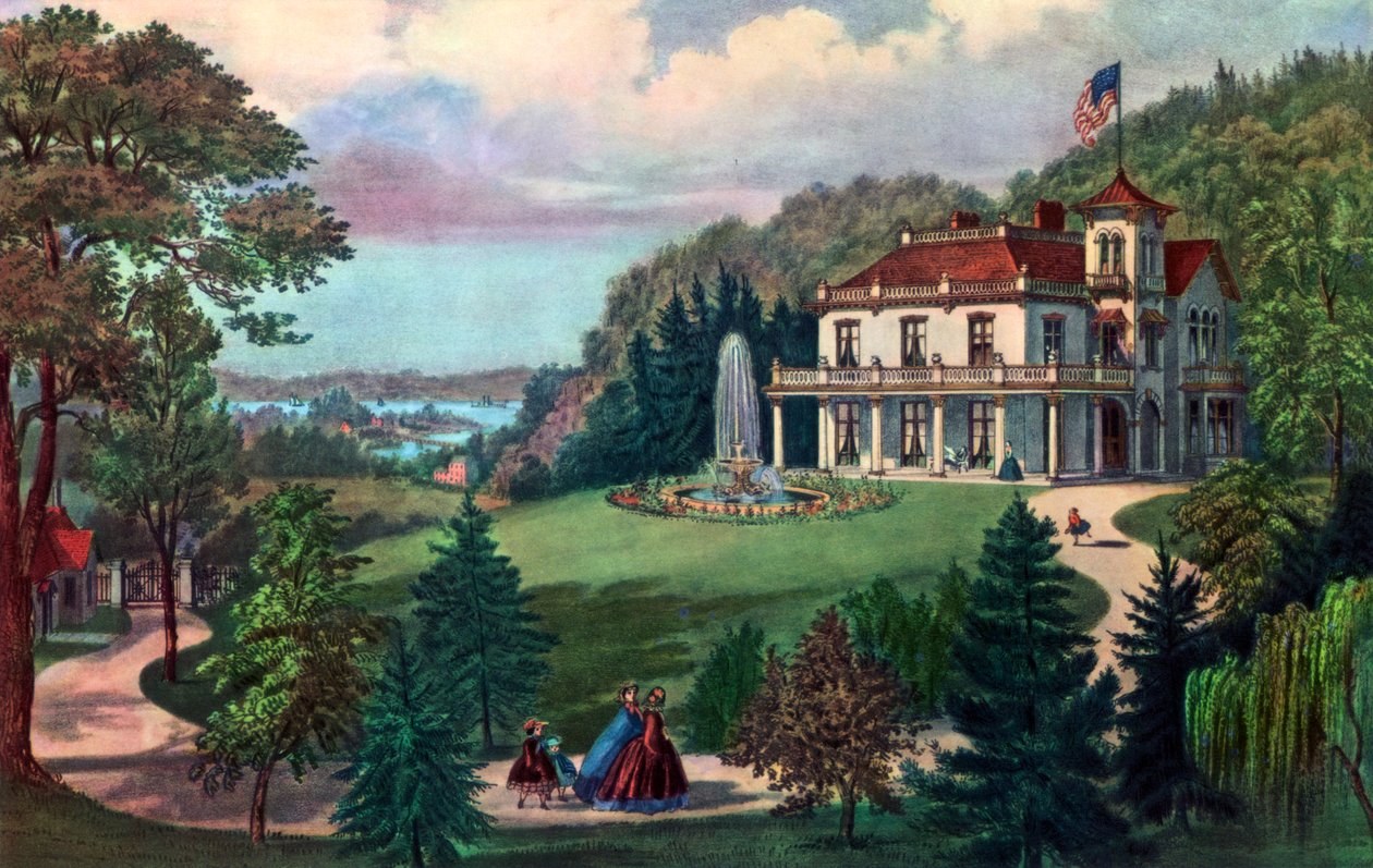 Život na venkově, večer, 1862. od Currier and Ives