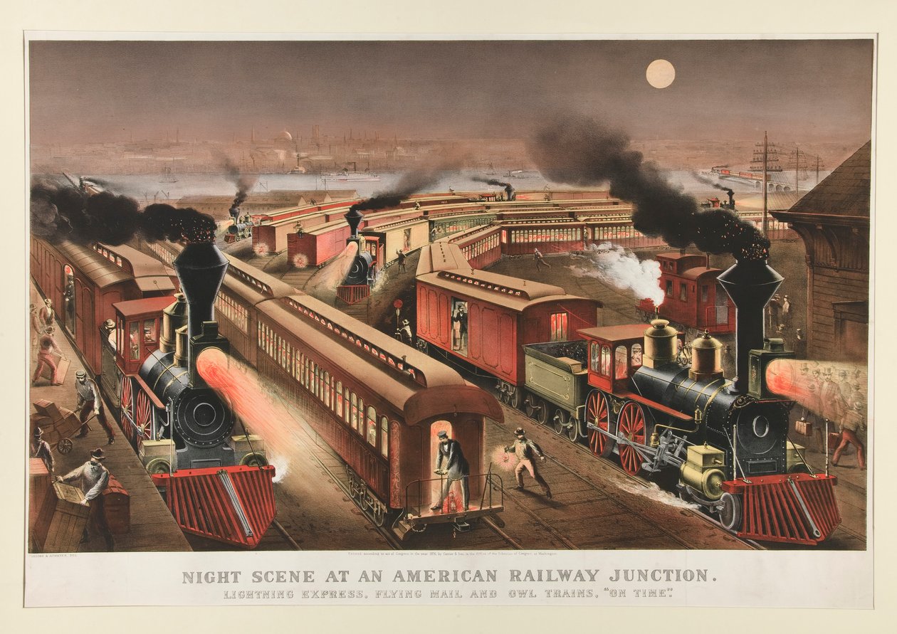 Noční Scéna Na Americkém železničním Uzelu od Currier and Ives