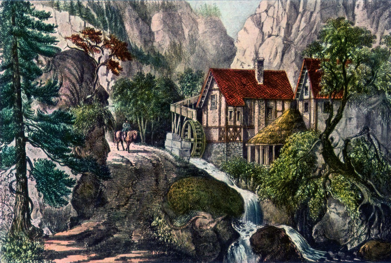 Starý švýcarský mlýn, 1872. od Currier and Ives