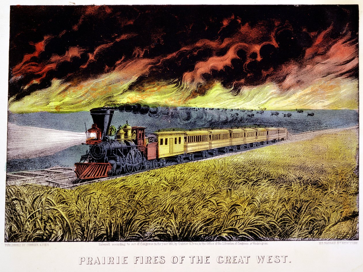 Prairie Fires of the Great West, USA, 1871 od Currier and Ives