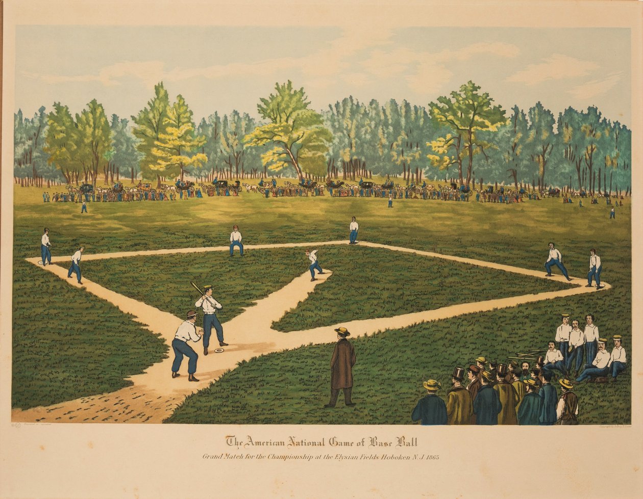 Americká národní hra baseballu, cca 1866. od Currier and Ives.