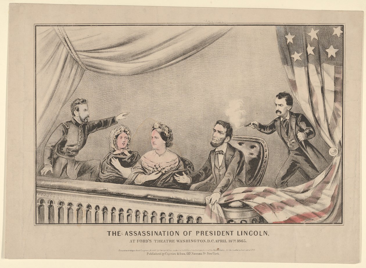 Atentát na prezidenta Lincolna ve Fords Theatre, Washington D.C., 14. dubna 1865, 1865. od Currier and Ives