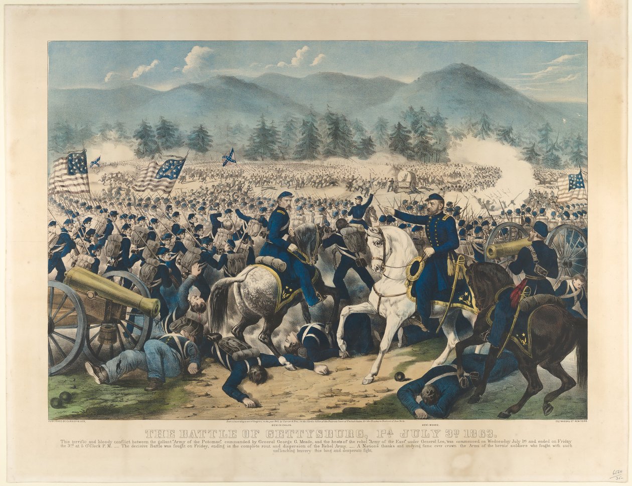 Bitva u Gettysburgu, Pensylvánie, 3. července 1863, 1863. od Currier and Ives