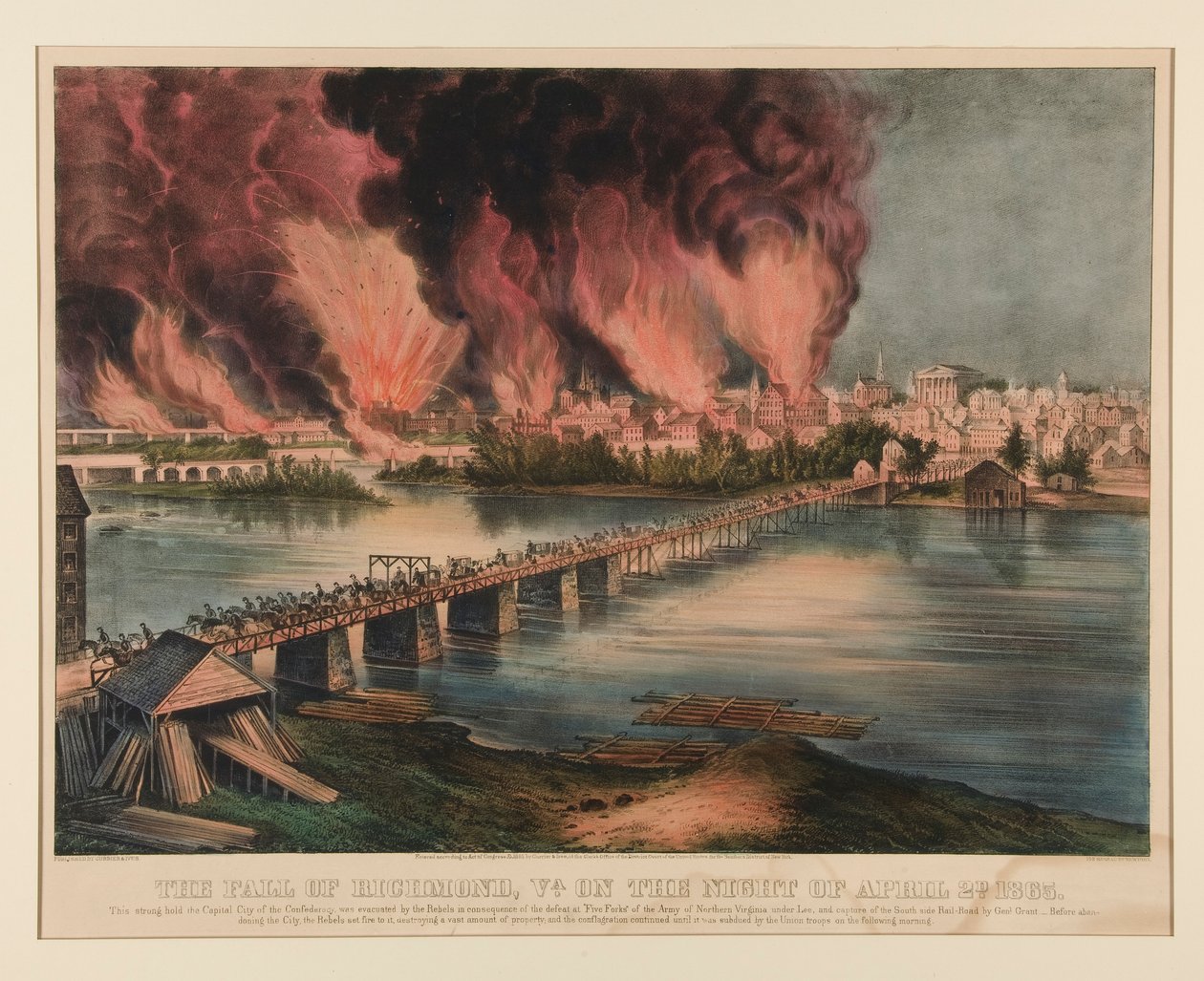 Pád Richmondu ve Virginii v noci 2. dubna 1865 od Currier and Ives