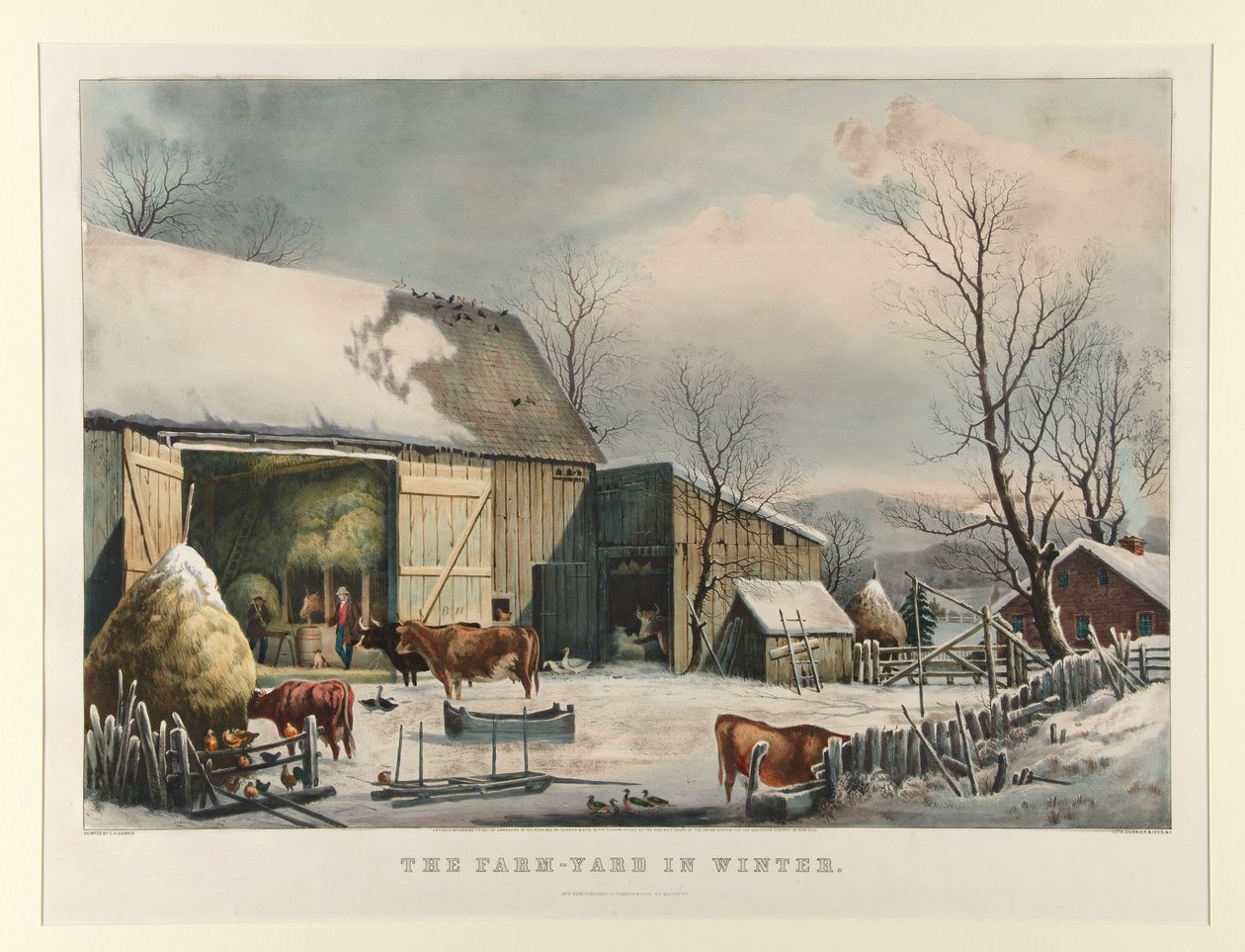 Hospodářský dvůr v zimě od Currier and Ives