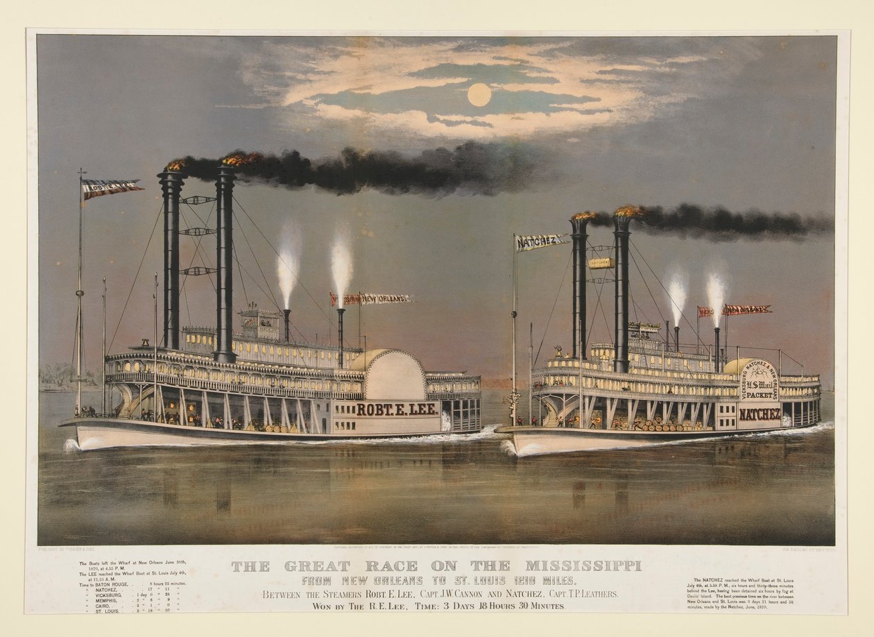 Velký závod na Mississippi/z New Orleans do St. Louis 1210 mil od Currier and Ives