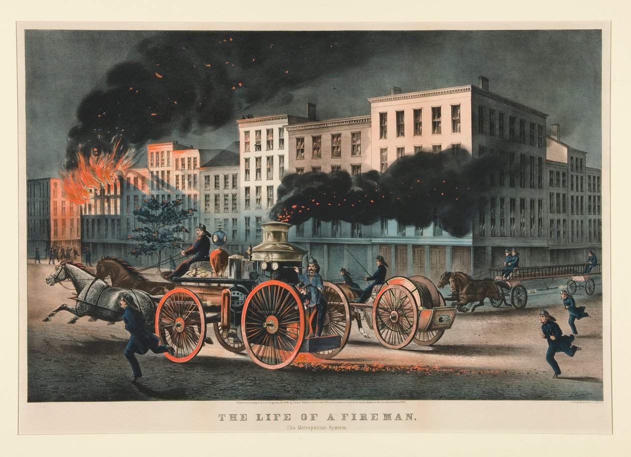Život hasiče / Metropolitní systém. od Currier and Ives