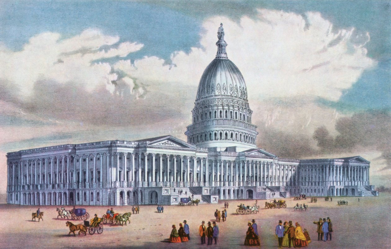 Washington, Kapitol Spojených států, 19. století. od Currier and Ives