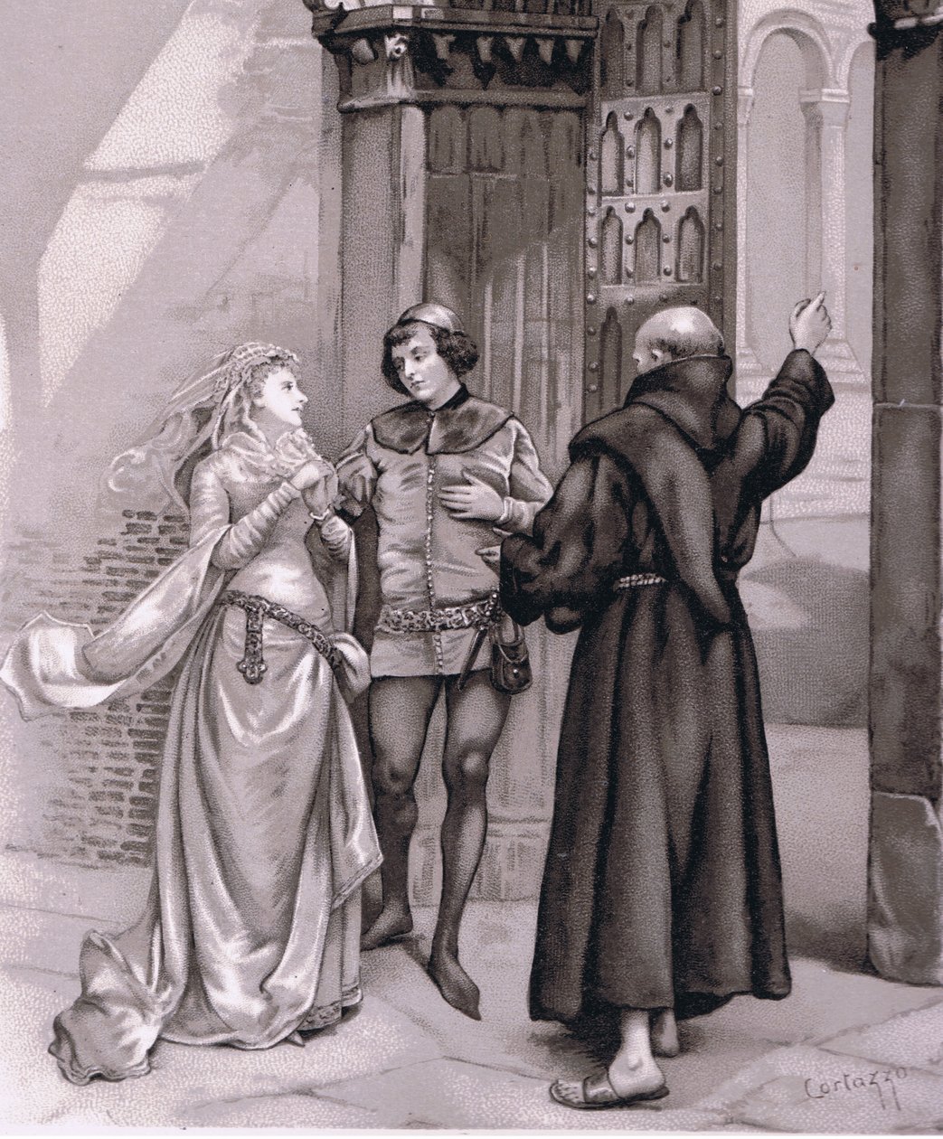 Vstupte mnich Laurence a Romeo, ilustrace z Romea a Julie, od Curtazzo Curtazzo