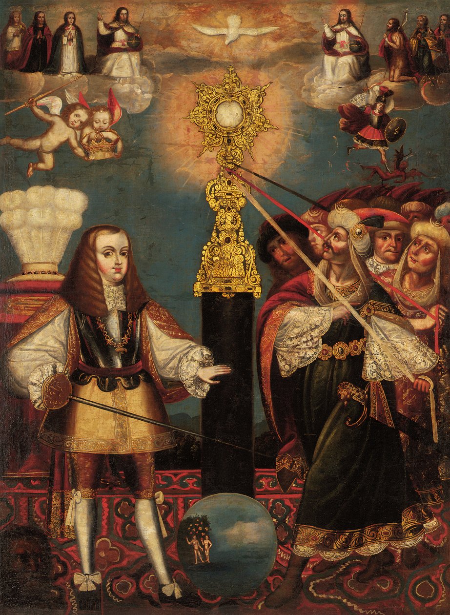 Karel II. na obranu eucharistie, konec 17. století od Cuzco School