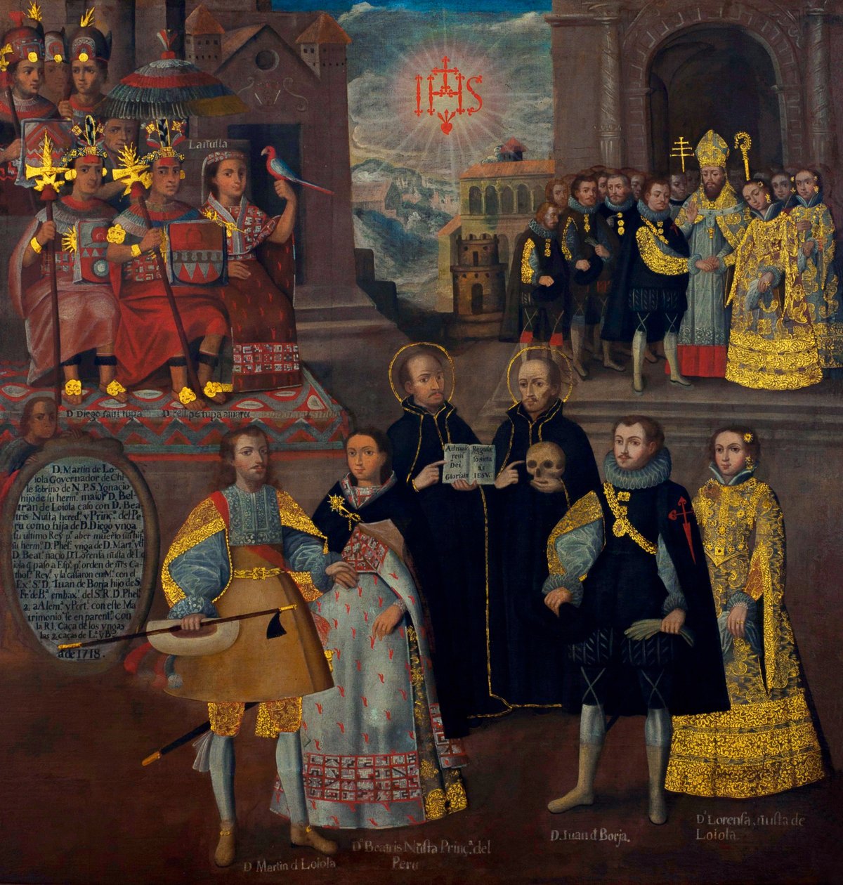Sňatek Martína de Loyola s Doñou Beatriz Ñusta a Dona Juana Borji s Lorenzou Ñusta. od Cuzco School