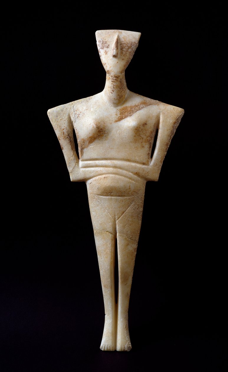 Art of Cyclades: “” ženská figurka””” mramorový idol od Syros. 3000 před naším letopočtem. Kykladská civilizace (-3200 a -2000) Slunce. 46 cm Athény, Národní archeologické muzeum - Idol ženy, ze Syros - Mramorová socha (V.46 cm), kykladská kuvilizace, cca  od Cycladic