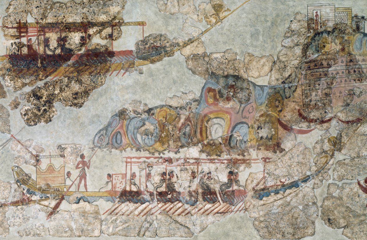 Flotila lodí, freska z Thery, Jižní Kykladské ostrovy, Řecko Kykladská civilizace, 3.-2. tisíciletí př.n.l. od Cycladic Cycladic