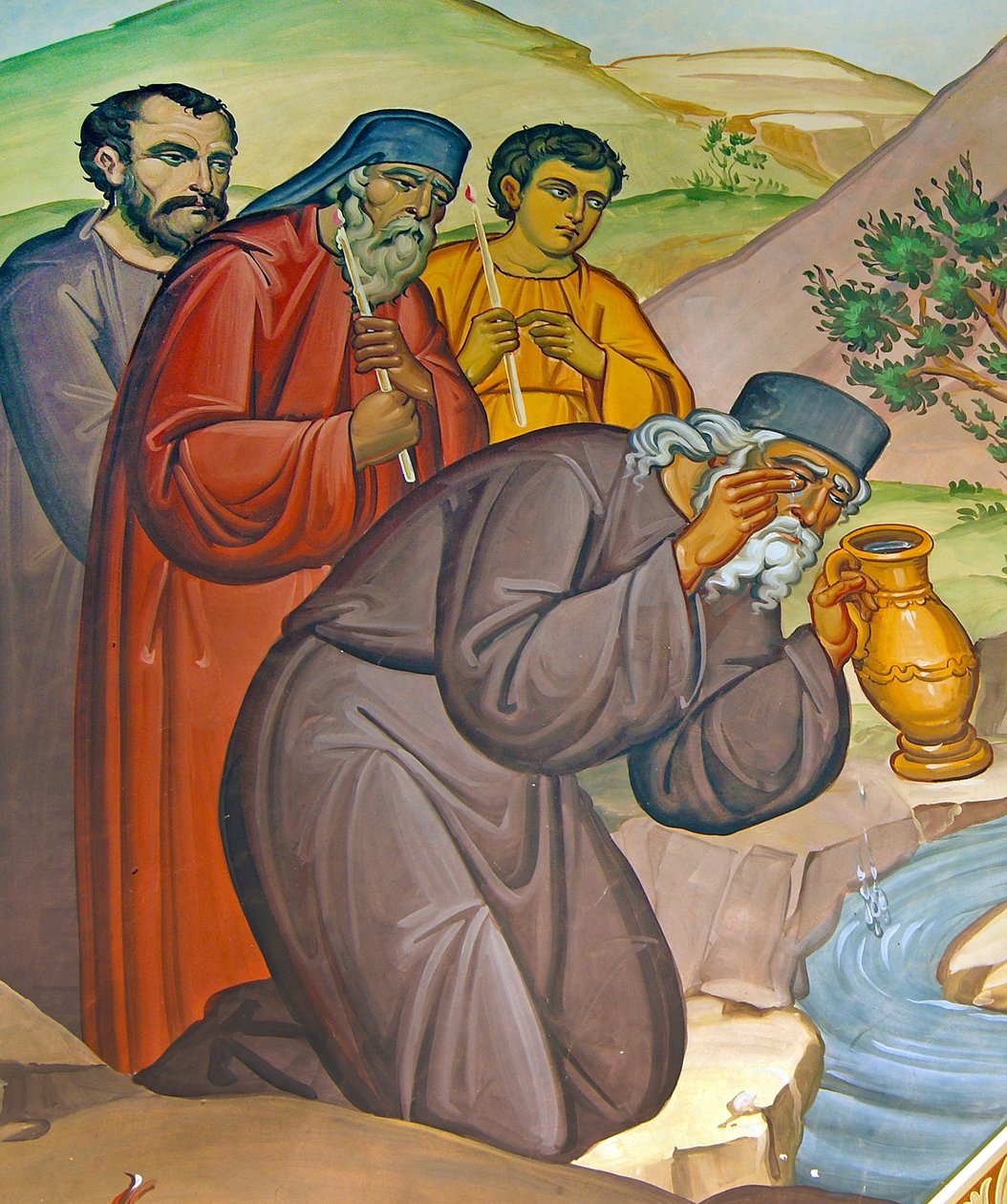 Truchlící kněz sbírá slzy do nádoby na slzy, Kypr od Cypriot