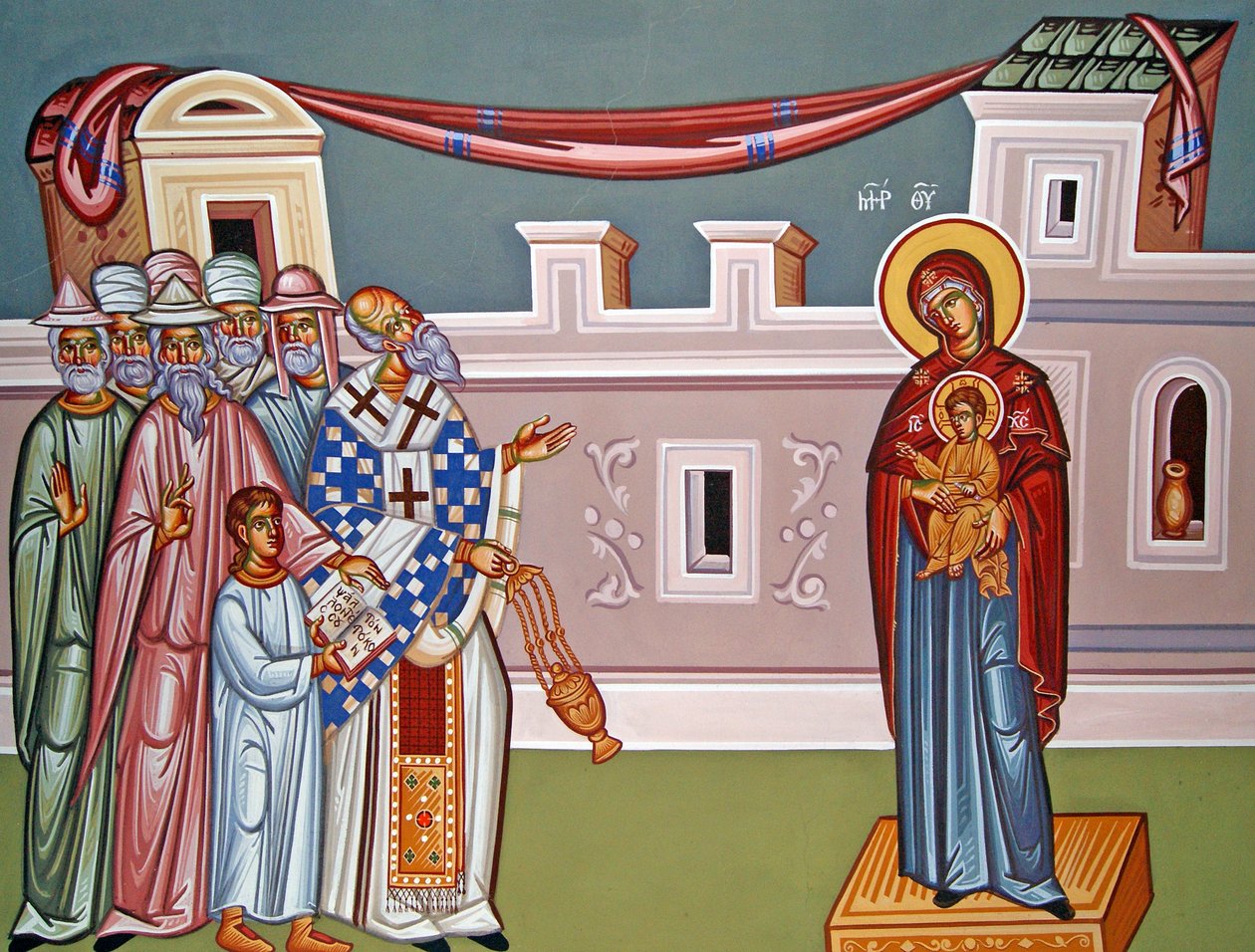 Nástěnná malba zobrazující Madonu s dítětem, Kypr od Cypriot
