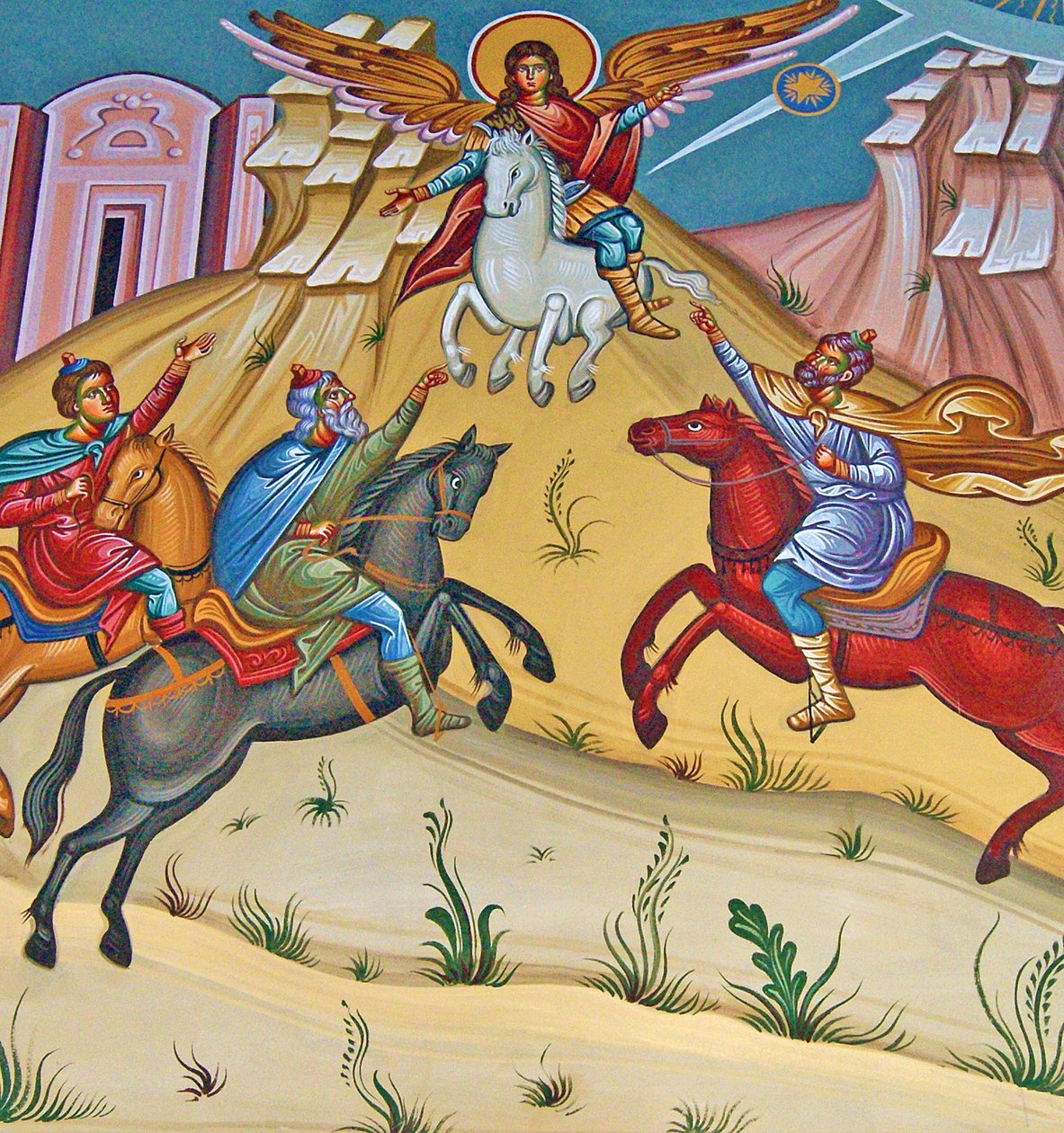 Archanděl Michael na bílém koni sjíždí Turk Invaders, Kypr od Cypriot