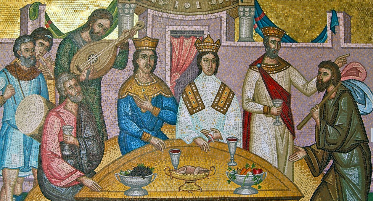 Královská svatba Alexios I. Komnenos a Irene Doukaina, klášter Kykkos, pohoří Troodos, Kypr (mozaika) od Cypriot