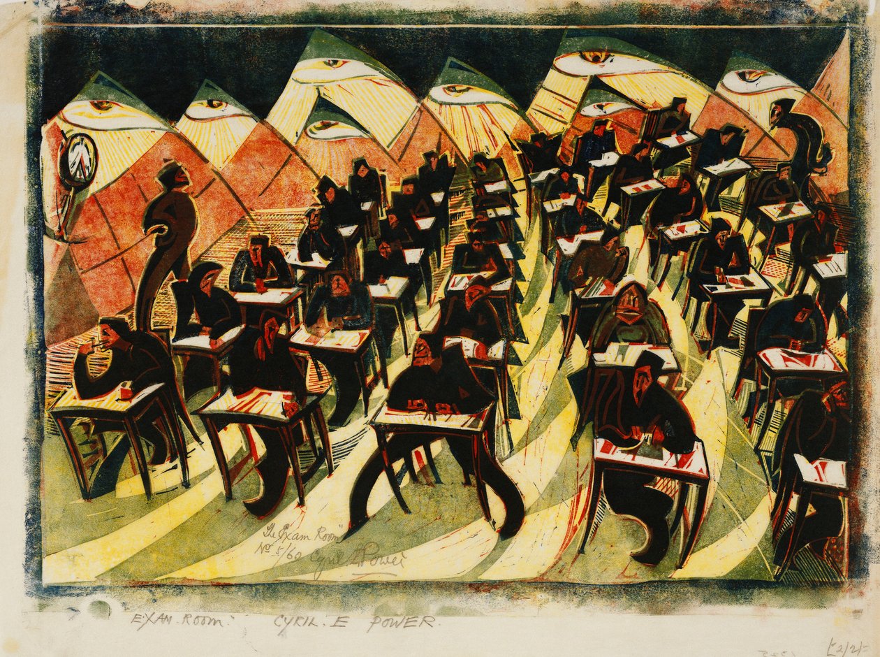 Zkušební místnost, c. 1934 (linoryt vytištěn v barvách na tenkém Japonsku) od Cyril Edward Power