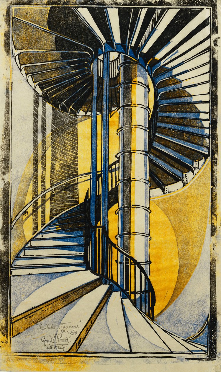 The Tube Staircase, c.1930 (linoryt vytištěn v barvách na hedvábném papíru Japonsko) od Cyril Edward Power