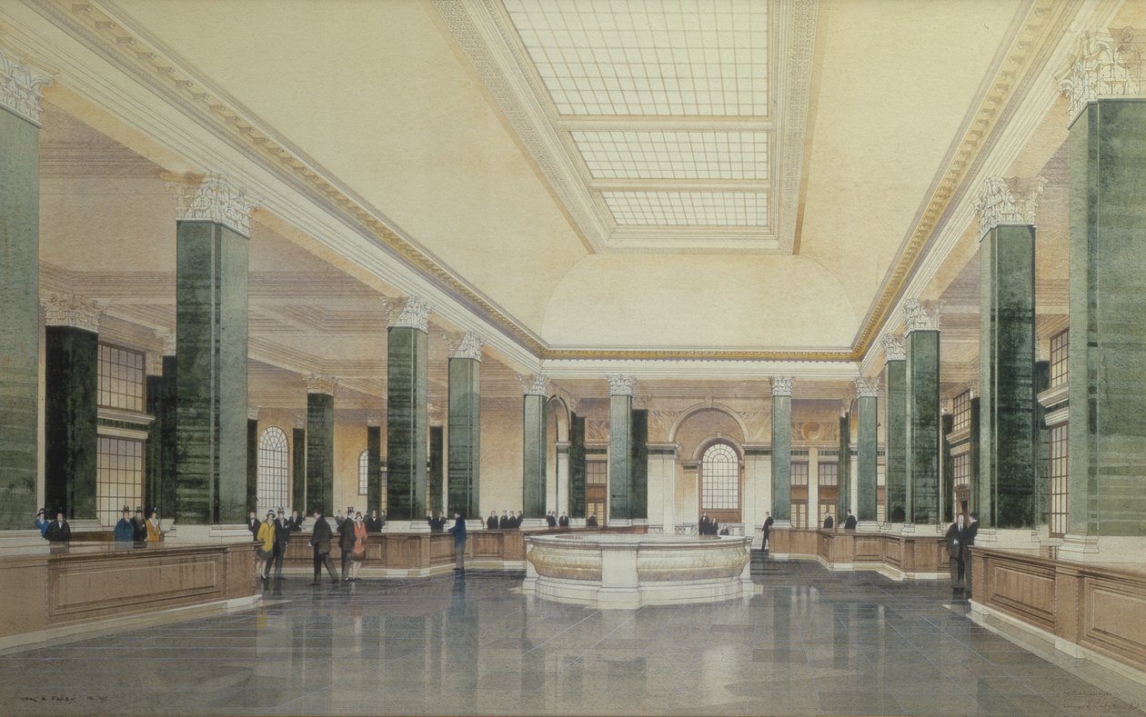 Interiér přízemí Midland Bank, Londýn od Cyril Farey