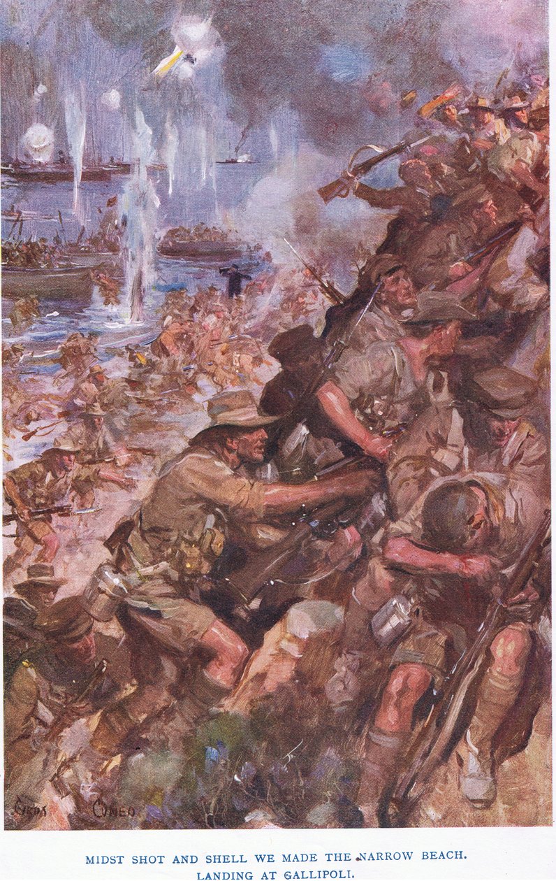 Přistání v Gallipoli. Uprostřed výstřelu a střely jsme udělali úzkou pláž od Cyrus Cuneo