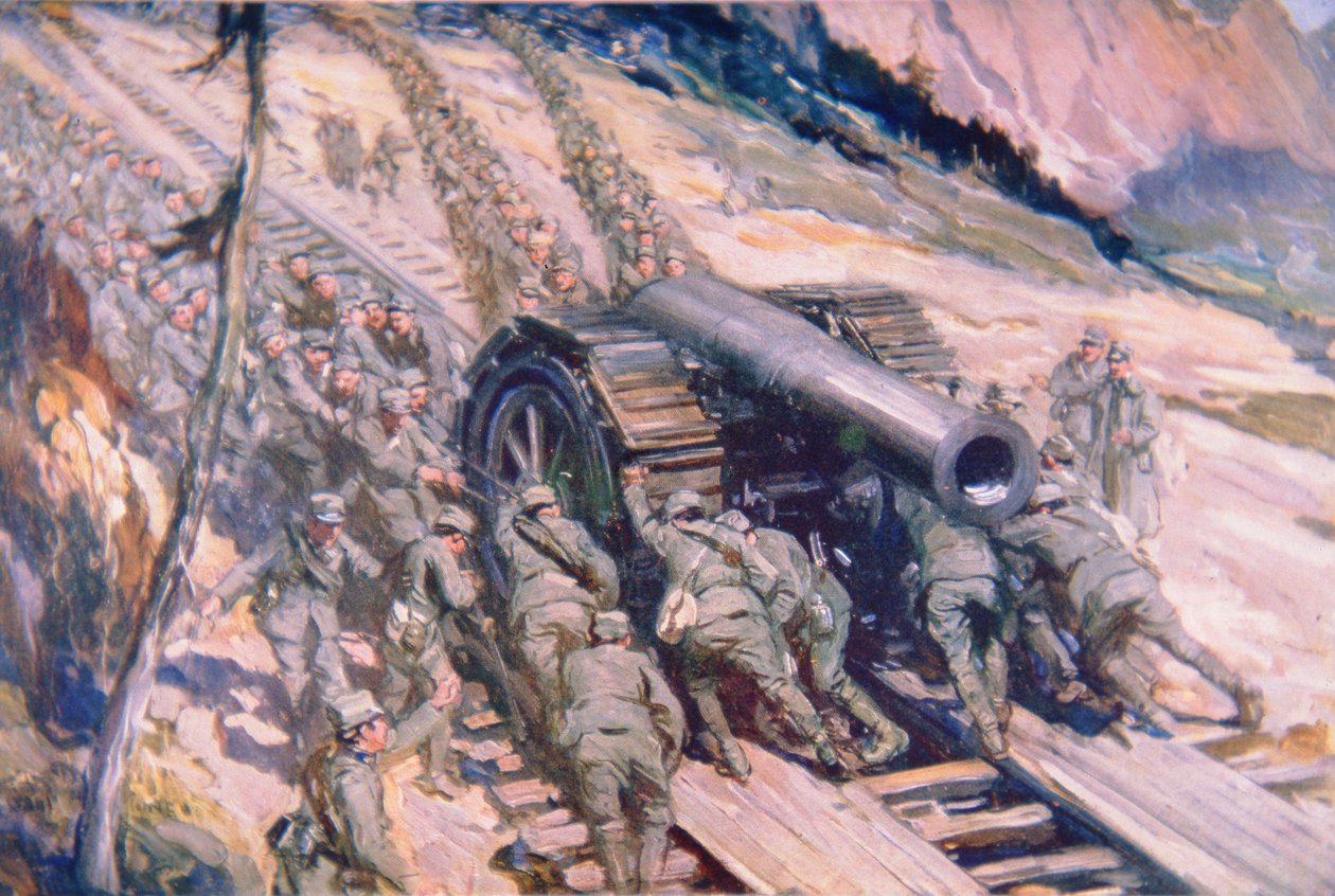 Italové táhnoucí dělostřelectvo na horu (barva litho) od Cyrus Cuneo