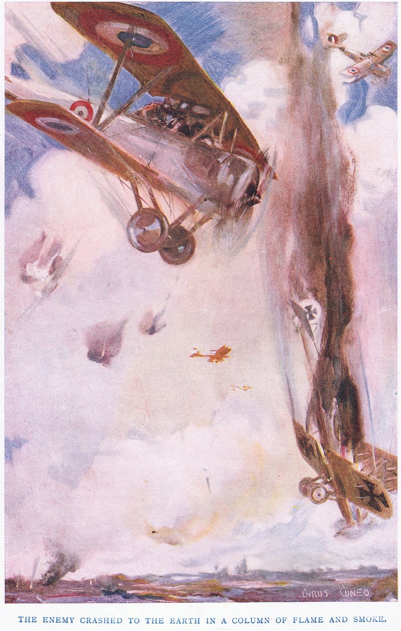 Nepřítel se zřítil k zemi ve sloupu kouře (barva litho) od Cyrus Cuneo
