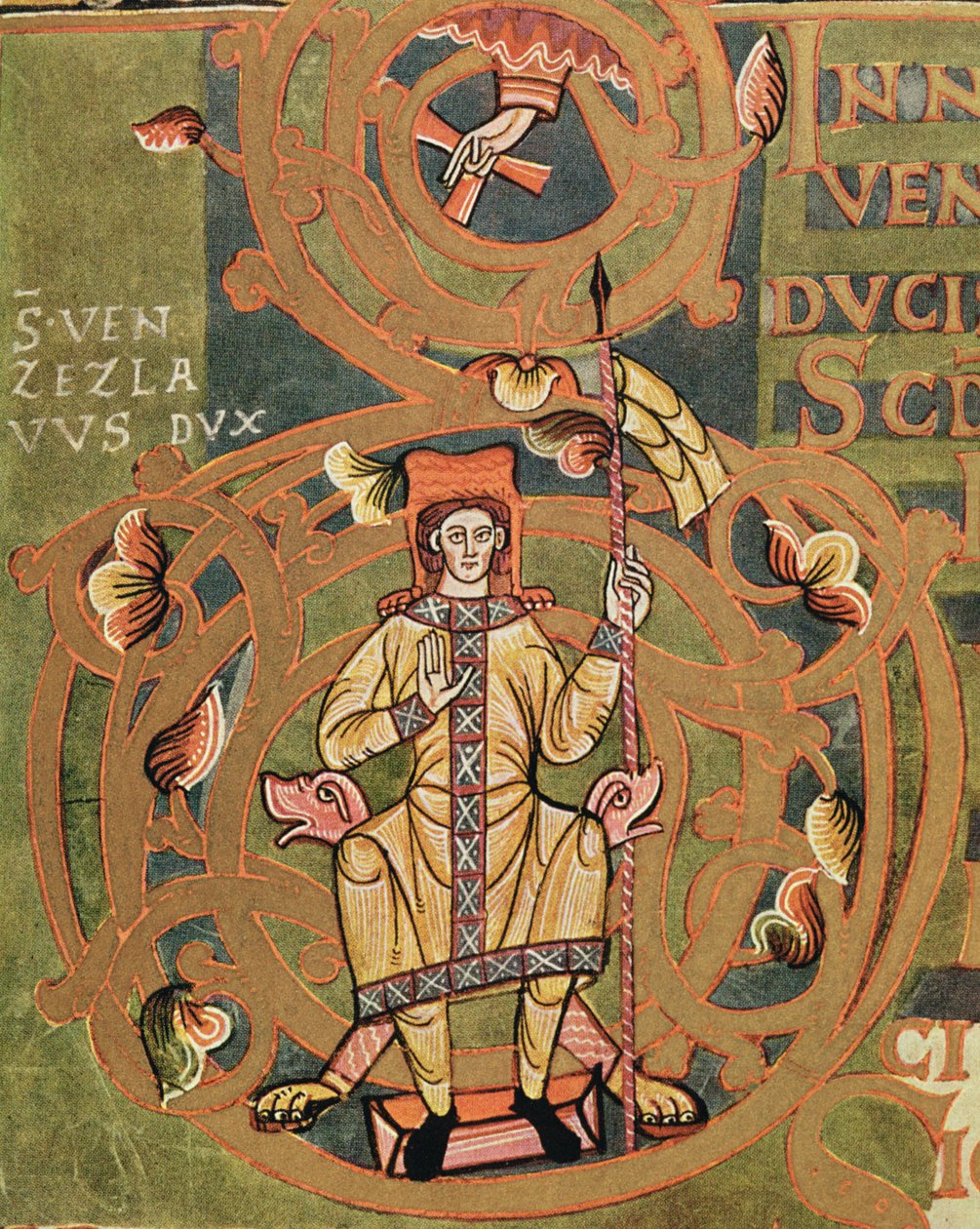 Paní XIV A 13-1 Svatý Václav (907-929) z Vyšehradského kodexu, kolem 1085 od Czech School