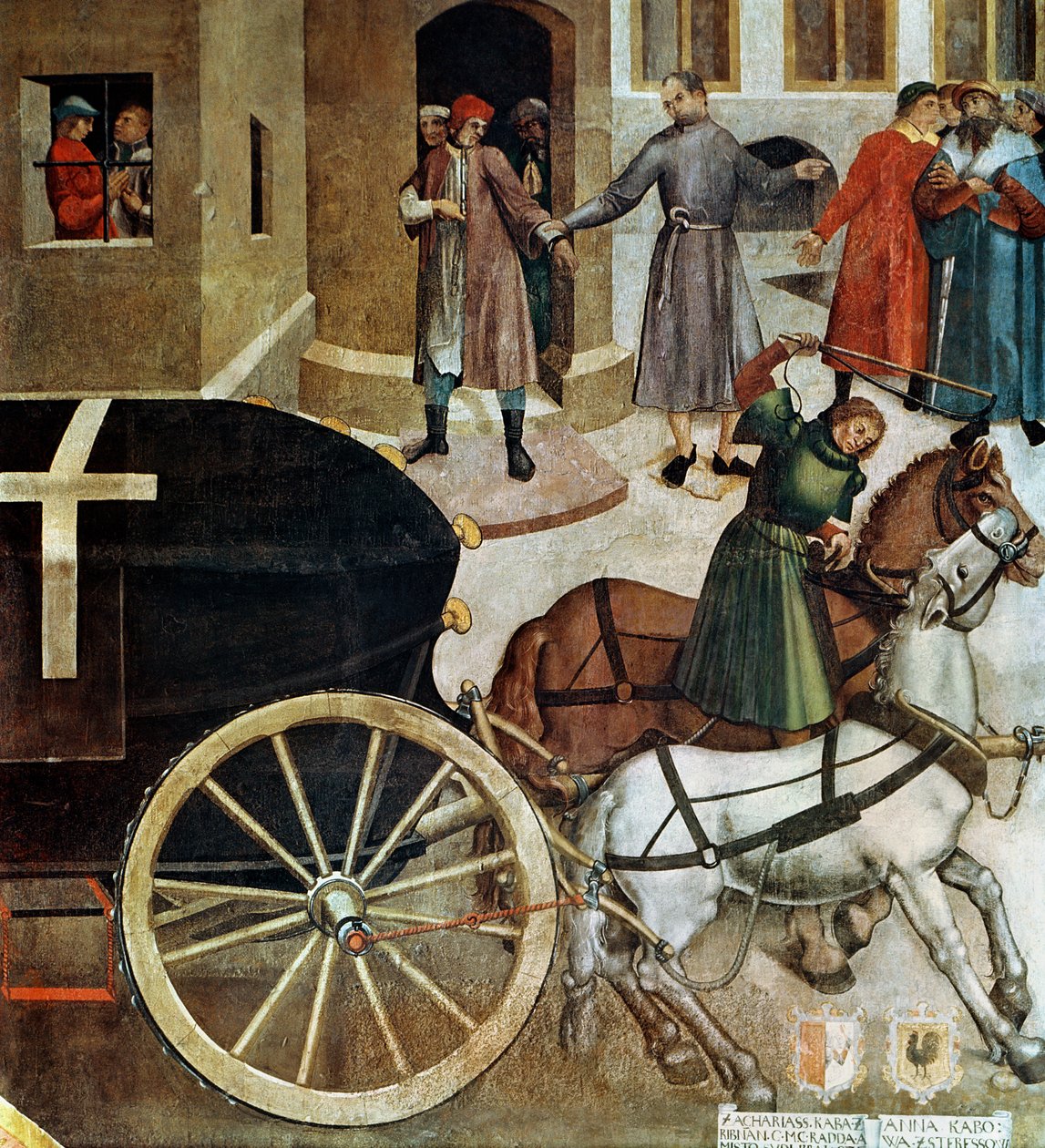 Pohřební vůz, detail ze života sv. Václava v kapli, 1520 (freska) od Czech School