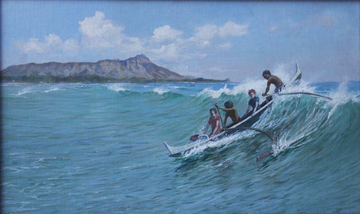 Surfování na kánoích, Waikiki od D. Howard Hitchcock