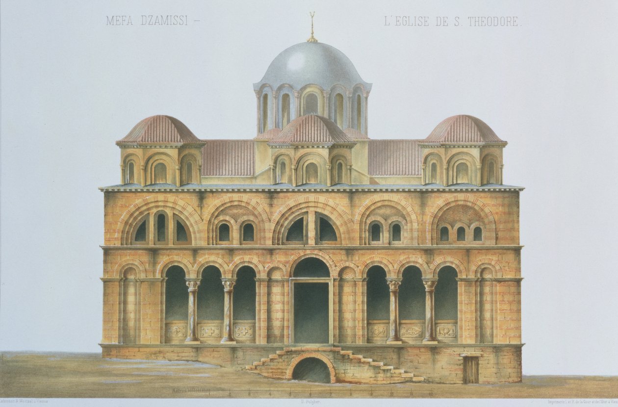 Průčelí Mefa Dzamissi, kostel svatého Theodora, z knihy "Church Architecture of Constantinople", vyd. Lehmann a Wentzel z Vídně, cca 1870-80. od D. Pulgher