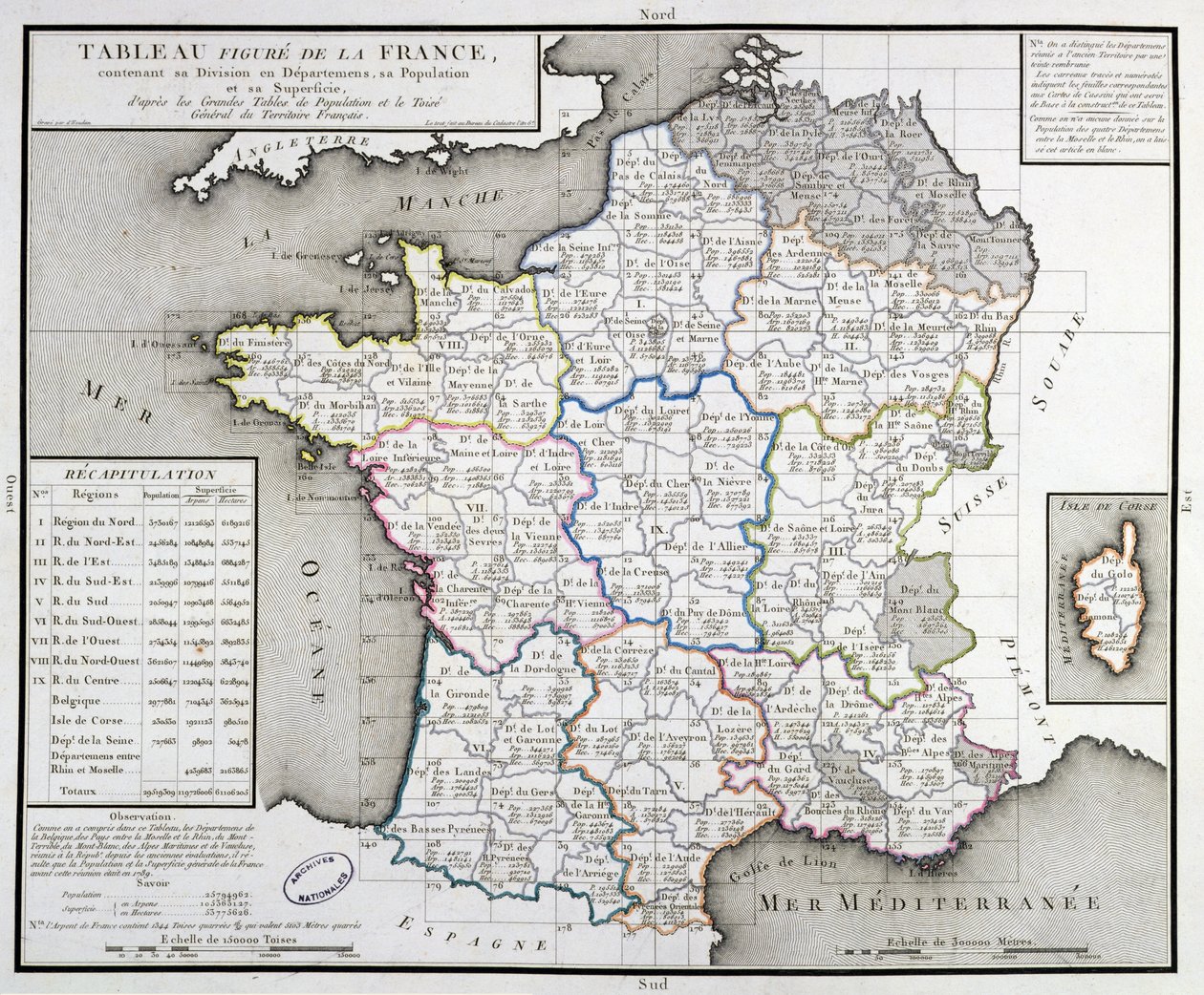 Mapa Francie zobrazující oddělení oddělení, 1798 od DHoudan